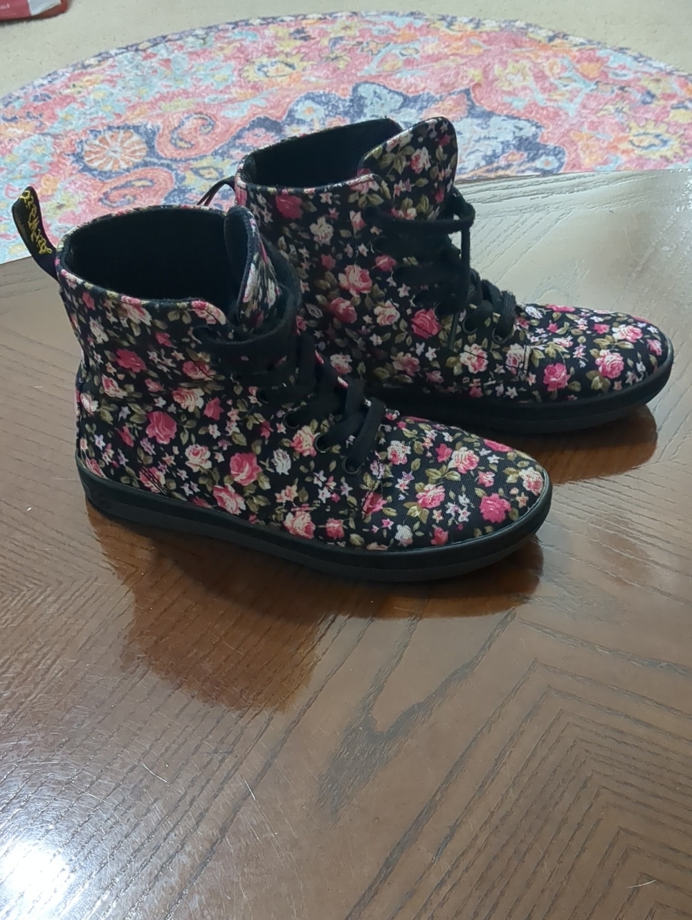 Dr. Martens Black Floral Lace-Up Canvas Women's Boots